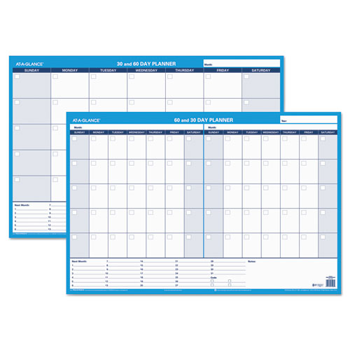 30/60-Day Undated Horizontal Erasable Wall Planner, 36 x 24, White/Blue, | by Plexsupply