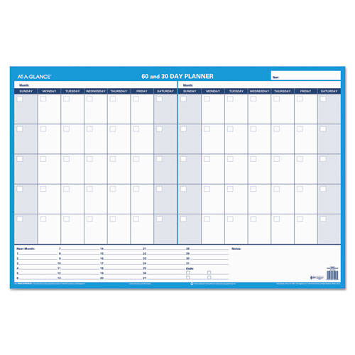 Image of 30/60-Day Undated Horizontal Erasable Wall Planner, 36 x 24, White/Blue Sheets, Undated