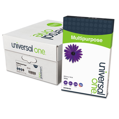 Universal® Multipurpose Paper, 98 Brightness, 20lb, 8-1/2x14, Bright White, 5000 Shts/Ctn