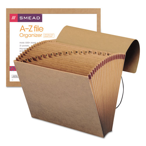 Indexed Expanding Kraft Files, 21 Sections, Elastic Cord Closure, 1/21-Cut Tabs, Letter Size, Kraft