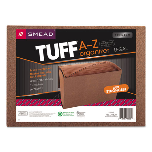 TUFF EXPANDING FILES, 21 SECTIONS, 1/21-CUT TAB, LEGAL SIZE, REDROPE