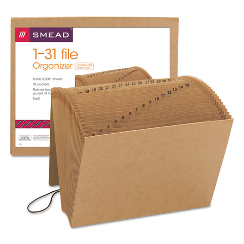 Indexed Expanding Kraft Files, 31 Sections, Elastic Cord Closure, 1/15-Cut Tabs, Letter Size, Kraft