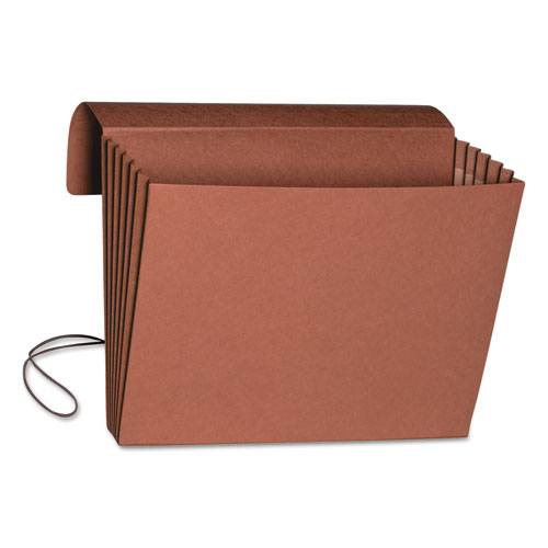 Extra-Wide Expanding Wallets with Elastic Cord, 5.25" Expansion, 1 Section, Elastic Cord Closure, Legal Size, Redrope