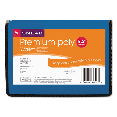 Poly Premium Wallets, 5.25" Expansion, 1 Section, Letter Size, Navy Blue | by Plexsupply
