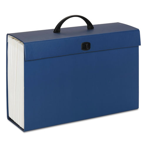 Image of Smead™ Expanding File Box, 16.63" Expansion, 19 Sections, Twist-Lock Latch Closure, 2/5-Cut Tabs, Legal Size, Blue