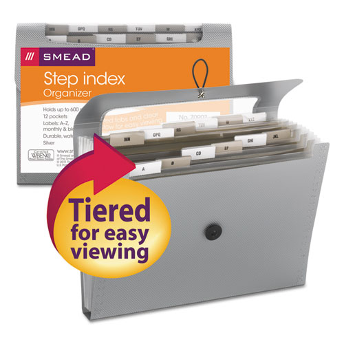 Image of Smead™ Step Index Organizer, 12 Sections, Cord/Hook Closure, 1/6-Cut Tabs, Letter Size, Silver