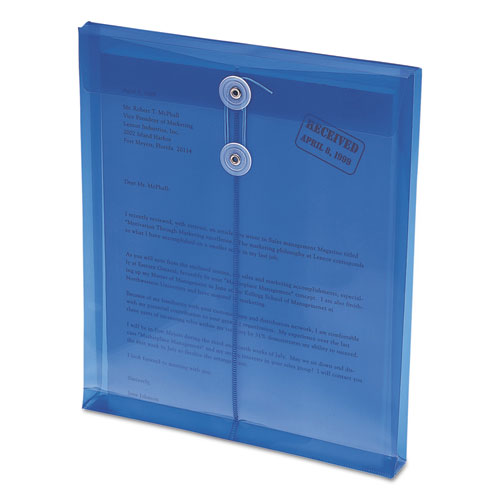 Poly String & Button Interoffice Envelopes, String & Button Closure, 9.75 x 11.63, Transparent Blue, 5/Pack