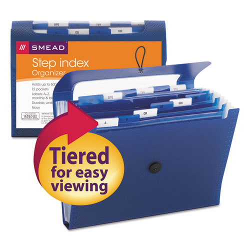 Image of Smead™ Step Index Organizer, 12 Sections, Cord/Hook Closure, 1/6-Cut Tabs, Letter Size, Navy