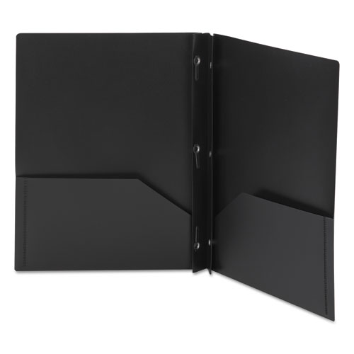 Poly Two-Pocket Folder w/Fasteners, 11 x 8.5, Black, 25/Box