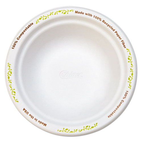 Molded Fiber Dinnerware, Bowl, 12 Oz, White W/vine Theme, 1000/carton