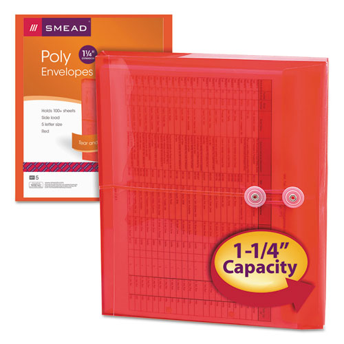 Image of Smead™ Poly String And Button Interoffice Envelopes, Open-Side (Horizontal), 9.75 X 11.63, Transparent Red, 5/Pack