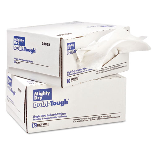 Wausau Paper® Dubl-Tough Industrial Wipers, 16 3/4 x 9 3/4, White, 125/Box, 8/Carton