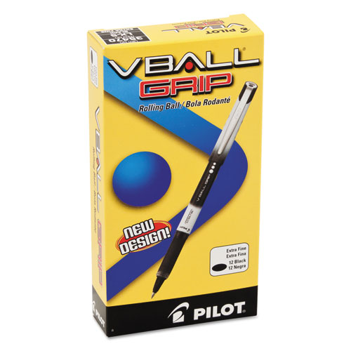 VBall Grip Liquid Ink Stick Roller Ball Pen, 0.5mm, Black Ink, Black/White Barrel, Dozen