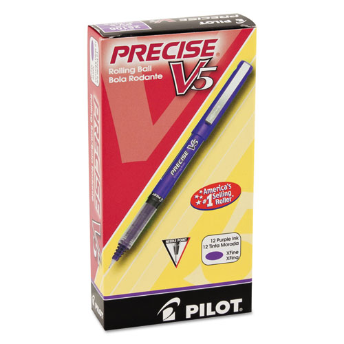 Precise V5 Stick Roller Ball Pen, 0.5mm, Purple Ink/Barrel, Dozen