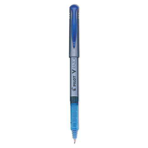 V Razor Point Liquid Ink Stick Marker Pen, 0.5mm, Blue Ink, Gray Barrel, Dozen | by Plexsupply