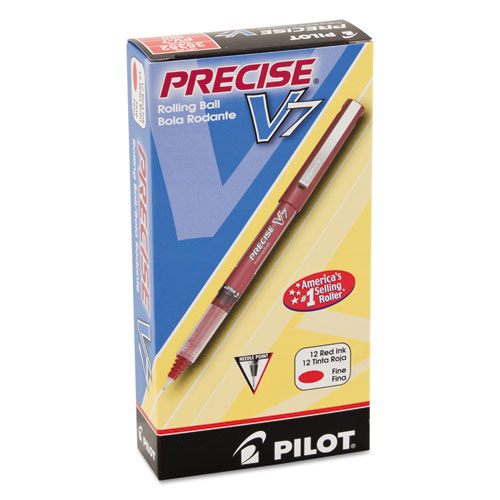 Precise V7 Stick Roller Ball Pen, Fine 0.7mm, Red Ink/Barrel, Dozen