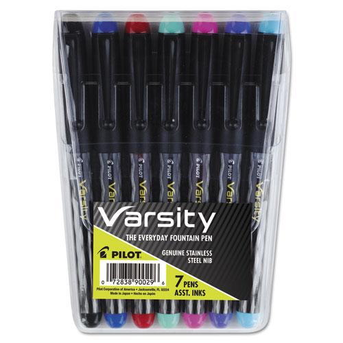Varsity Fountain Pen, 1mm, Assorted Ink, Gray Pattern Wrap Barrel, 7/Set | by Plexsupply