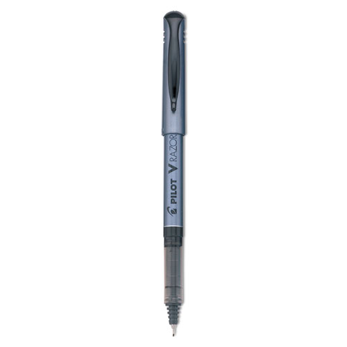 V Razor Point Liquid Ink Stick Marker Pen, 0.5mm, Black Ink, Gray Barrel, Dozen | by Plexsupply
