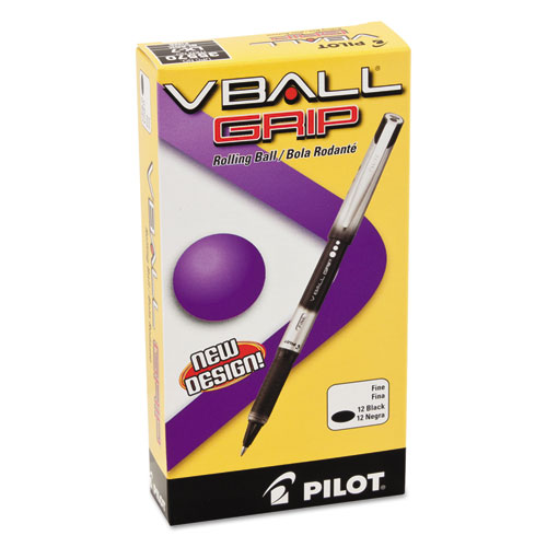 Image of Pilot® Vball Grip Liquid Ink Roller Ball Pen, Stick, Fine 0.7 Mm, Black Ink, Black/Silver Barrel, Dozen