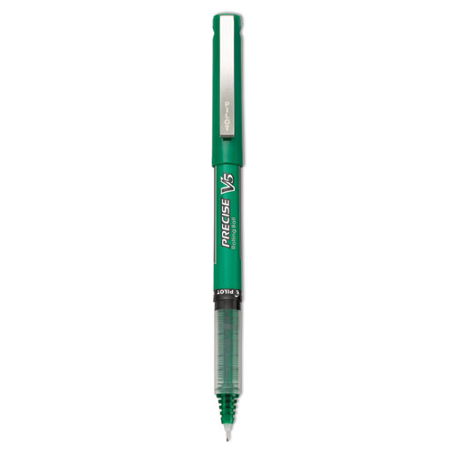 Precise V5 Stick Roller Ball Pen, Extra-Fine 0.5mm, Green Ink/Barrel, Dozen | by Plexsupply