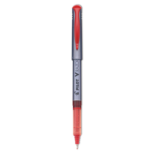 V Razor Point Liquid Ink Stick Marker Pen, 0.5mm, Red Ink, Gray Barrel, Dozen