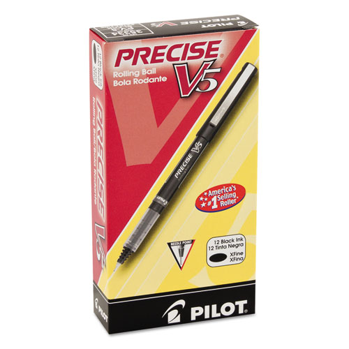 Precise V5 Stick Roller Ball Pen, Extra-Fine 0.5mm, Black Ink/Barrel, Dozen