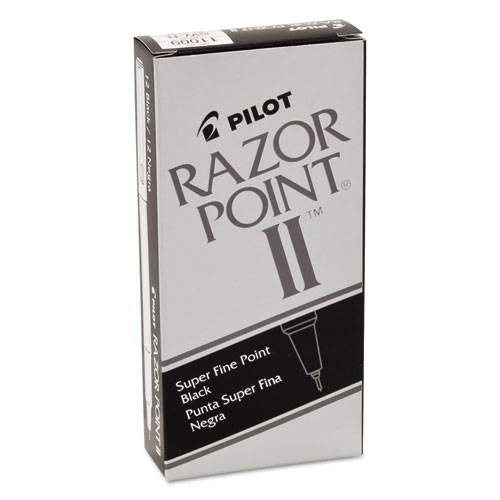 Razor Point II Super Fine Line Porous Point Pen, Stick, Extra-Fine 0.2 mm, Black Ink, Black Barrel, Dozen