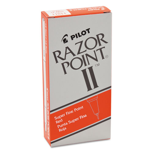Pilot® Razor Point Ii Super Fine Line Porous Point Pen, Stick, Extra-Fine 0.2 Mm, Red Ink, Red Barrel, Dozen