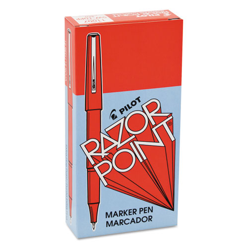 Image of Pilot® Razor Point Fine Line Porous Point Pen, Stick, Extra-Fine 0.3 Mm, Red Ink, Red Barrel, Dozen