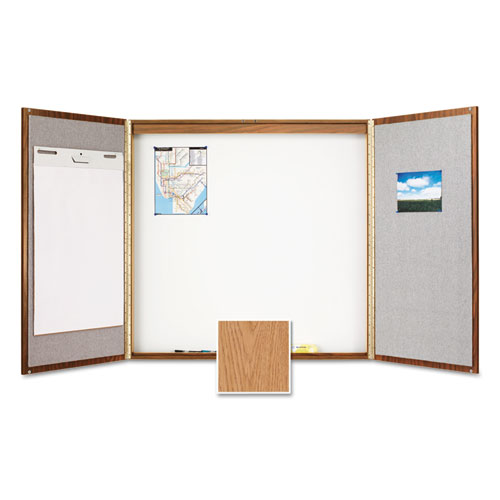 Cabinet, Dry Erase, Fabric/porcelain/steel, 48 X 48 X 24, Beige/white, Oak Frame