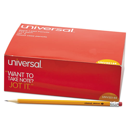 Image of Universal™ #2 Woodcase Pencil, Hb (#2), Black Lead, Yellow Barrel, 144/Box