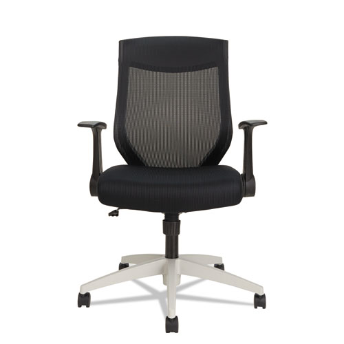 ALERA EB-K SERIES SYNCHRO MID-BACK FLIP ARM MESH-CHAIR, SUPPORTS UP TO 275 LBS, BLACK SEAT/BLACK BACK, COOL GRAY BASE