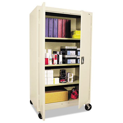 Image of Assembled Mobile Storage Cabinet, with Adjustable Shelves 36w x 24d x 66h, Putty