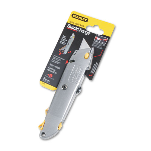 Image of Stanley® Quick-Change Utility Knife With Retractable Blade And Twine Cutter, 6" Metal Handle, Gray, 6/Box
