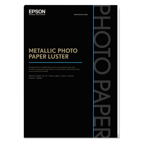 Epson® Professional Media Metallic Luster Photo Paper, 5.5 Mil, 13 X 19, White, 25/Pack