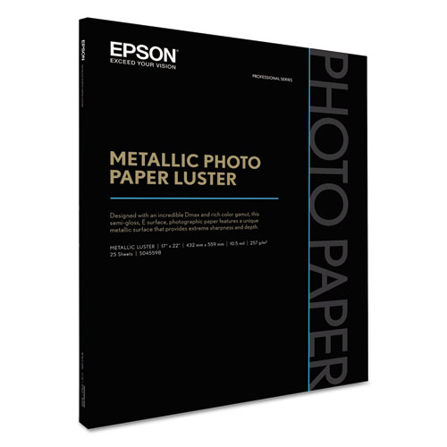 Professional Media Metallic Luster Photo Paper, 5.5 mil, 17 x 22, White, 25/Pack
