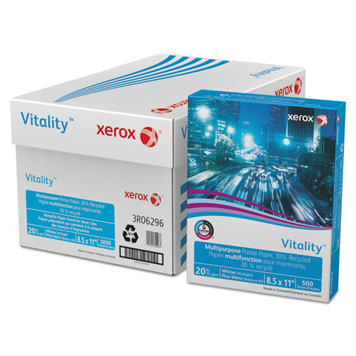 xerox™ Vitality 30% Recycled Multipurpose Paper, 92 Bright, 20 lb Bond Weight, 8.5 x 11, White, 500/Ream