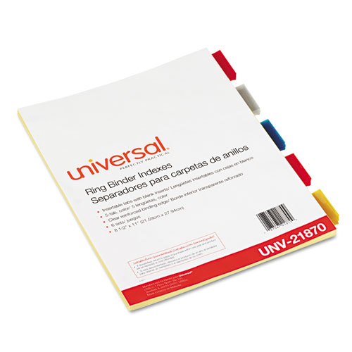 Image of Universal® Insertable Tab Index, 5-Tab, 11 X 8.5, Buff, Assorted Tabs, 6 Sets