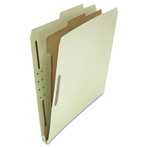 Four-Section Pressboard Classification Folders, 1 Divider, Letter Size, Gray-Green, 10/Box
