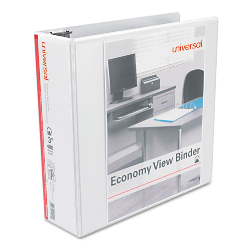 Universal® Economy Round Ring View Binder, 3" Capacity, White, 6/Pack