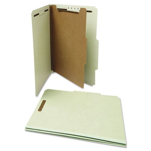 Image of Four-Section Pressboard Classification Folders, 2" Expansion, 1 Divider, 4 Fasteners, Letter Size, Gray-Green, 10/Box