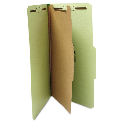 Image of Four-Section Pressboard Classification Folders, 2" Expansion, 1 Divider, 4 Fasteners, Legal Size, Green Exterior, 10/Box