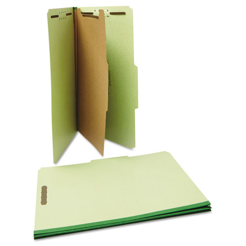 Image of Four-Section Pressboard Classification Folders, 2" Expansion, 1 Divider, 4 Fasteners, Legal Size, Green Exterior, 10/Box