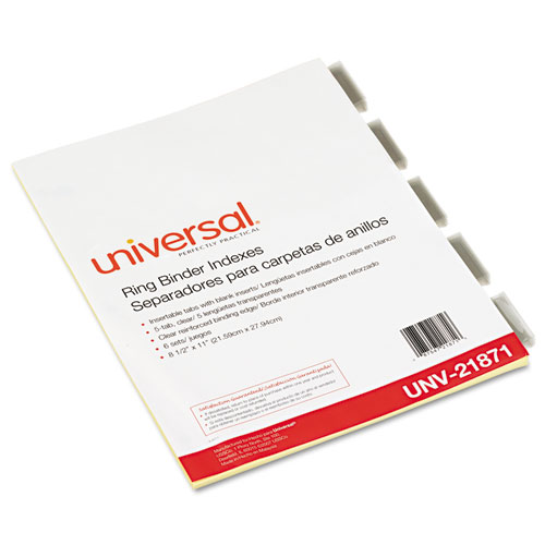 Image of Universal® Insertable Tab Index, 5-Tab, 11 X 8.5, Buff, Clear Tabs, 6 Sets