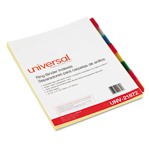 Image of Universal® Insertable Tab Index, 8-Tab, 11 X 8.5, Buff, Assorted Tabs, 6 Sets