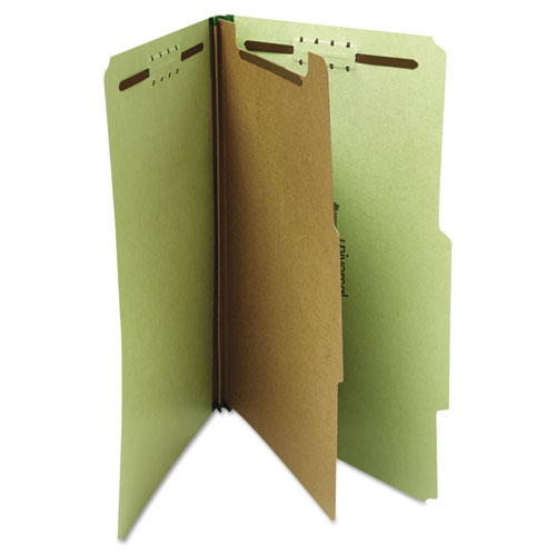 Image of Four-Section Pressboard Classification Folders, 2" Expansion, 1 Divider, 4 Fasteners, Letter Size, Green Exterior, 10/Box