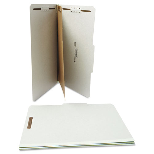 Image of Four-Section Pressboard Classification Folders, 2" Expansion, 1 Divider, 4 Fasteners, Legal Size, Gray Exterior, 10/Box