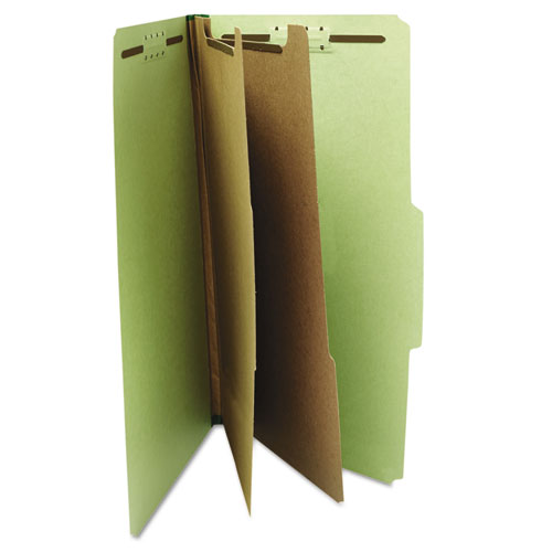 Image of Six-Section Pressboard Classification Folders, 2" Expansion, 2 Dividers, 6 Fasteners, Legal Size, Green Exterior, 10/Box