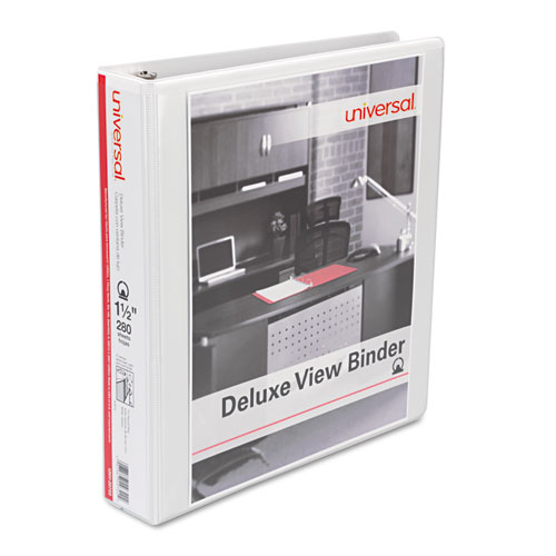 Universal® Deluxe Round Ring View Binder, 1-1/2" Capacity, White