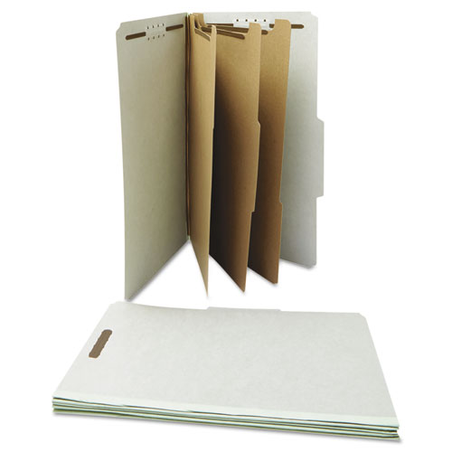 Image of Eight-Section Pressboard Classification Folders, 3" Expansion, 3 Dividers, 8 Fasteners, Legal Size, Gray Exterior, 10/Box